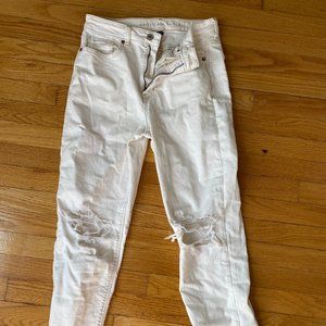 American Eagle White Ripped Mom Jeans